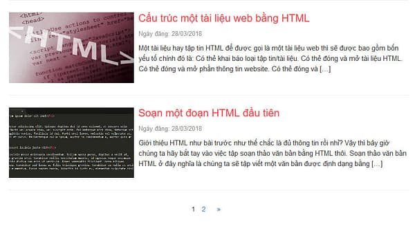Kết quả hiển thị của code phân trang